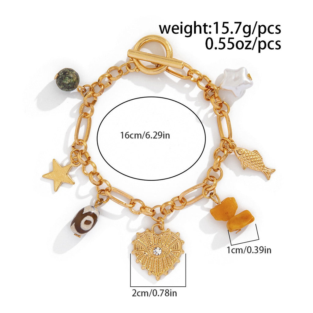 Retro elephant bull head personality niche peach heart imitation pearl shell bracelet Vera Lux