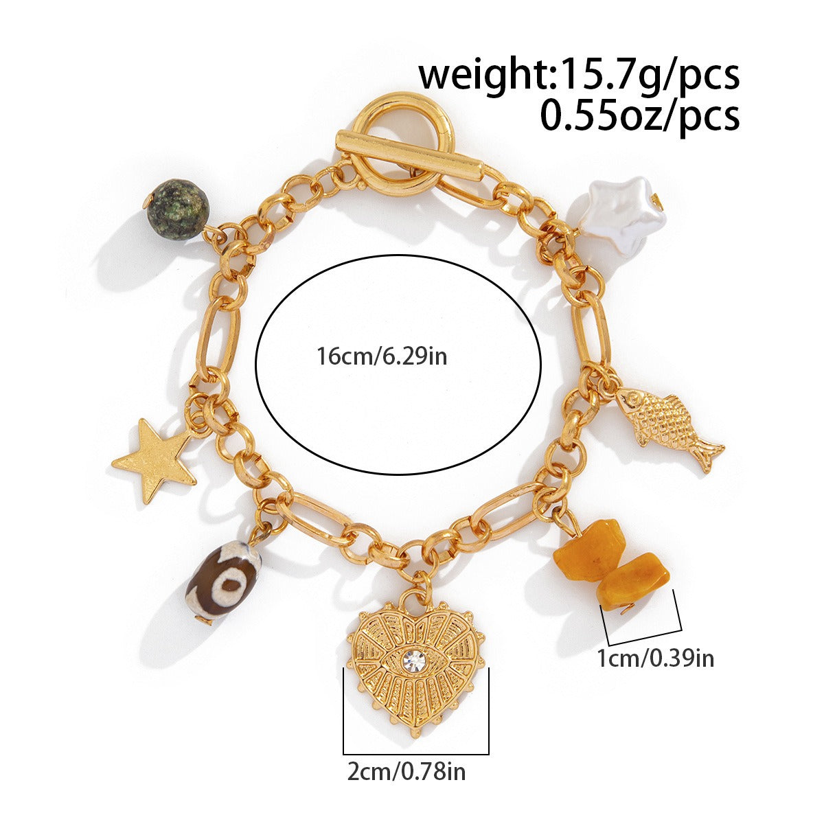 Retro elephant bull head personality niche peach heart imitation pearl shell bracelet Vera Lux