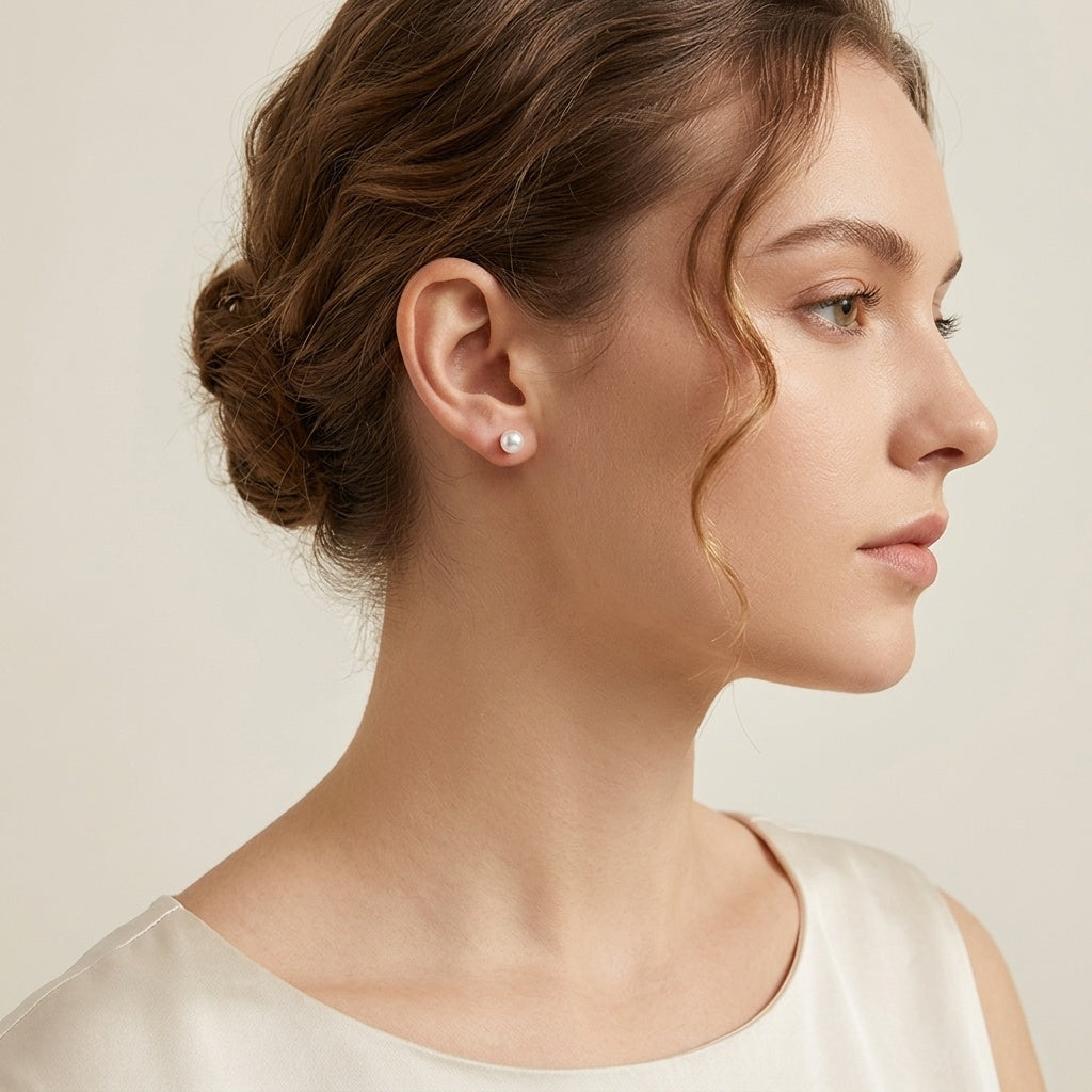 925 Sterling Silver Elegant White Pearl Stud Earrings with S925 Sterling Silver Posts for Women Vera Lux