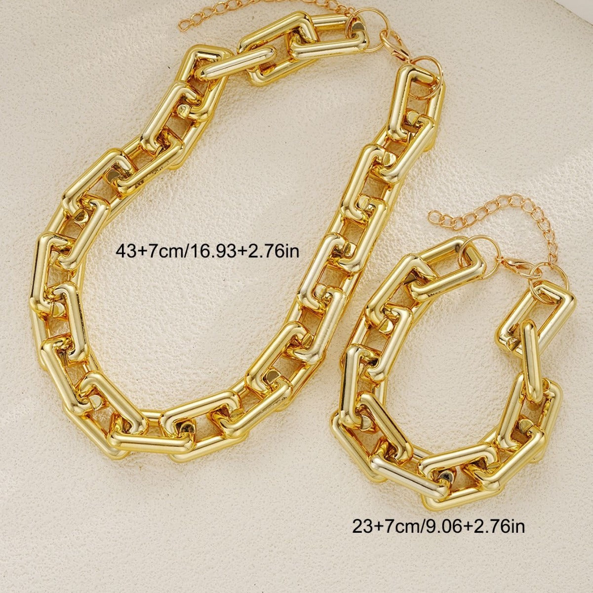 Geometric rectangular chunky chain bracelet and necklace set Vera Lux