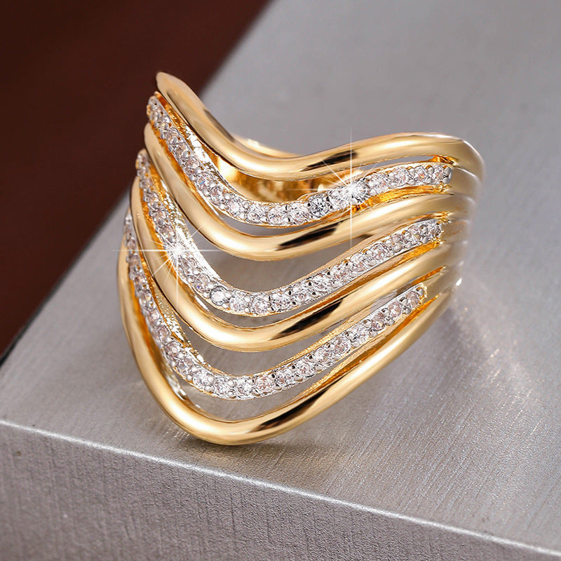 Multi-layer Curved Micro-pave Cubic Zirconia Ring Fashionable Andive Design Perfect For Stacking Vera Lux