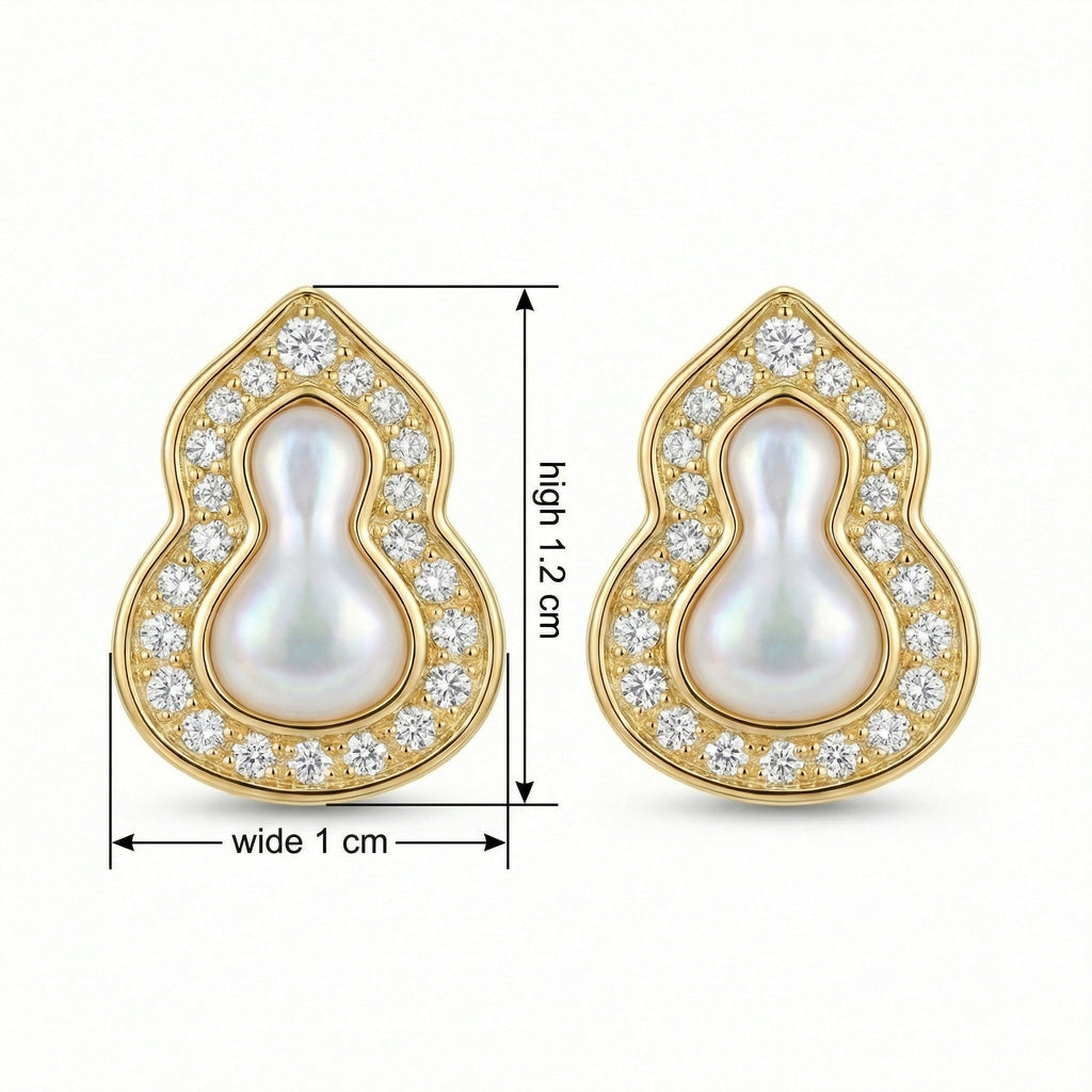925 Sterling Silver Exquisite Mother-of-Pearl and CZ Gourd-Shaped Stud Earrings Vera Lux