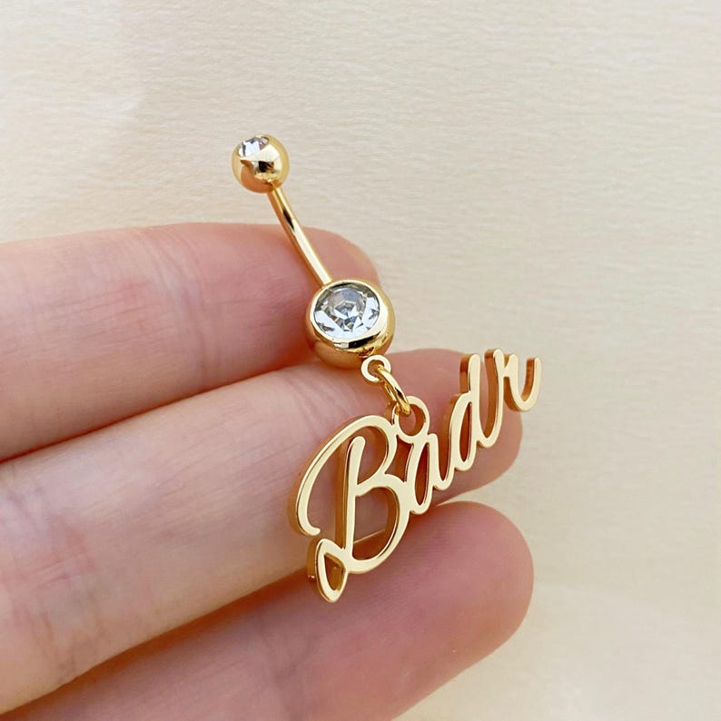 Custom Engraved Script Name Belly Ring Vera Lux