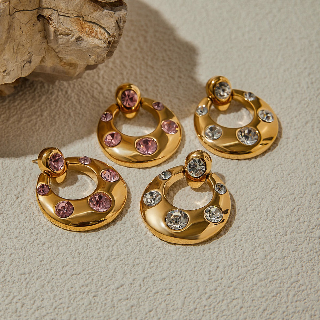 18K gold U-shaped inlaid gemstone design classic simple earrings Vera Lux