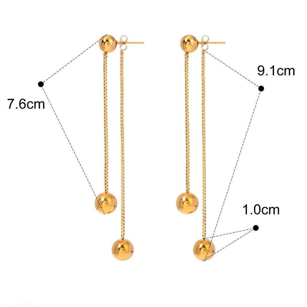 18K gold noble round beads with tassel design light luxury style earrings Vera Lux