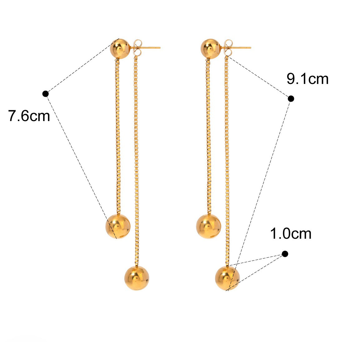18K gold noble round beads with tassel design light luxury style earrings Vera Lux