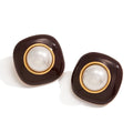 18K gold-plated titanium steel stud earrings with enamel and pearls. Vera Lux