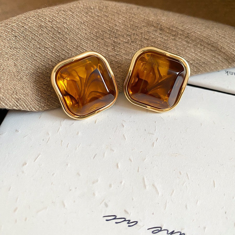 2026 Trendy Maillard Aesthetic Earrings, Natural Wood Amber Resin Gold Knot Drop Earrings, Retro Lightweight Dangle Earrings For Daily Commute Party Vera Lux