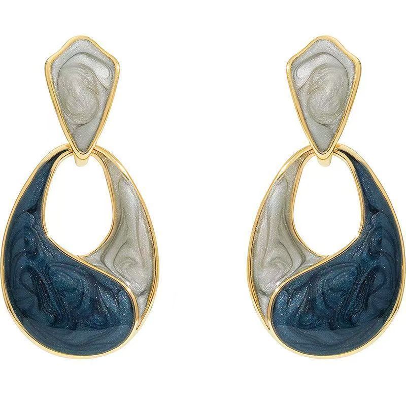 High-end Blue Water Drop Stud Earrings, Elegant French Hepburn Style Niche Jewelry Vera Lux