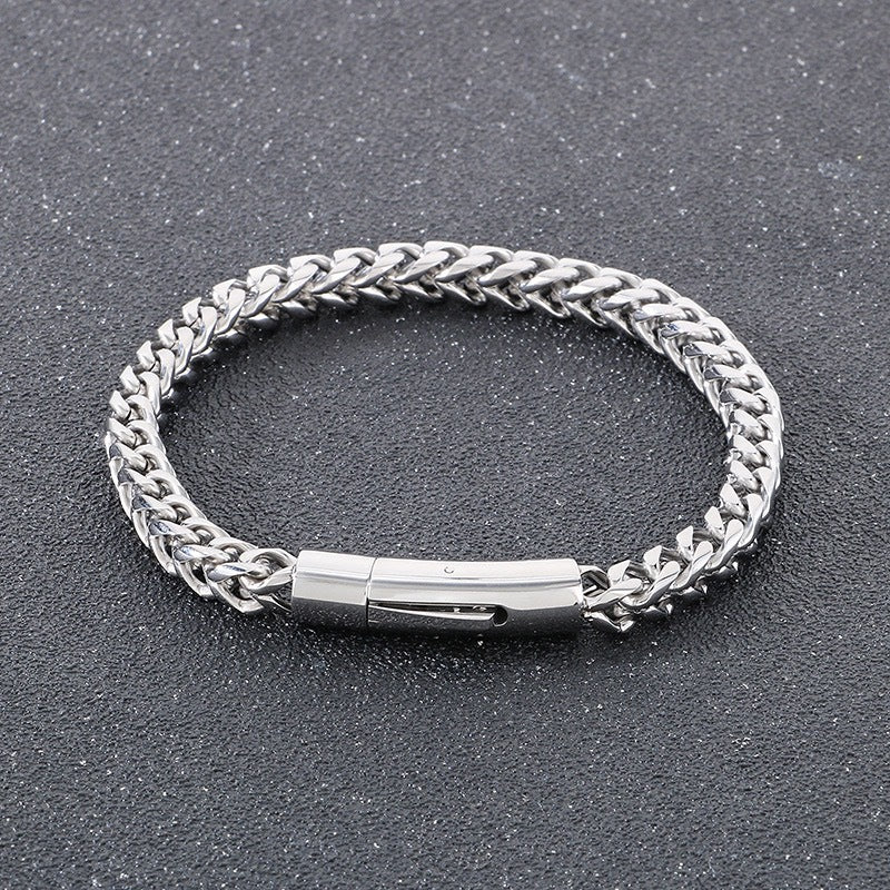 Fashion Double Sided Polished Thickened Cable Chain Titanium Steel Bracelet, Spring Clasp Minimalist Hip Hop Men Bracelet Vera Lux