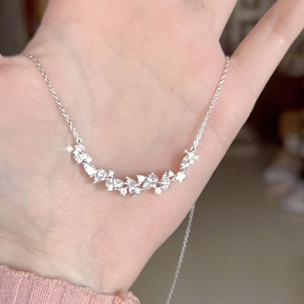 1pcs 999 Sterling Silver Cluster CZ Smile Bar Necklace, Luxury Delicate Style, Ideal For Birthday Gifts Vera Lux