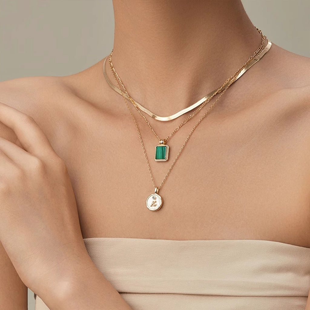French-style Vintage Agate And Malachite Necklace For Women Lightweight Vera Lux