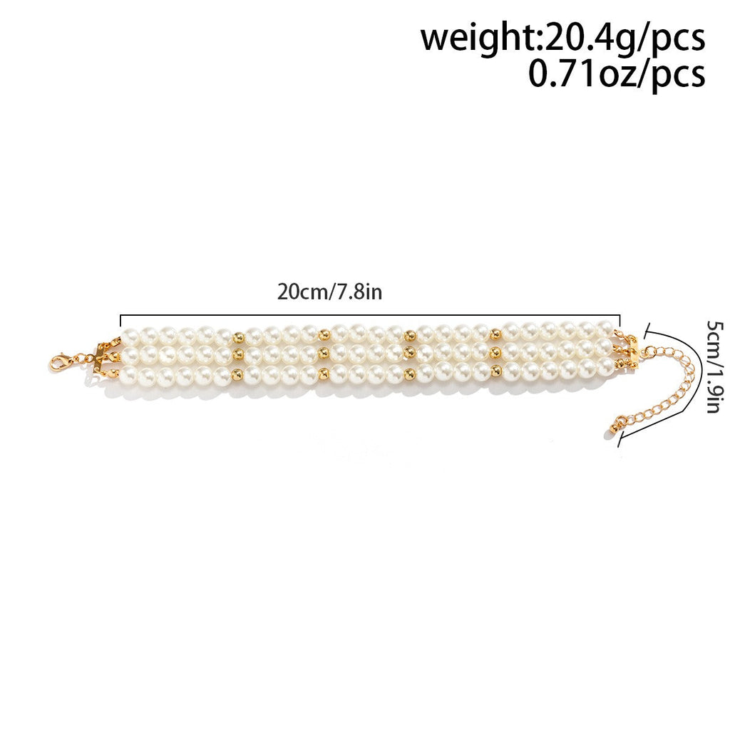 Contrast color round beads geometric handmade multi-layer imitation pearl beaded anklet Vera Lux