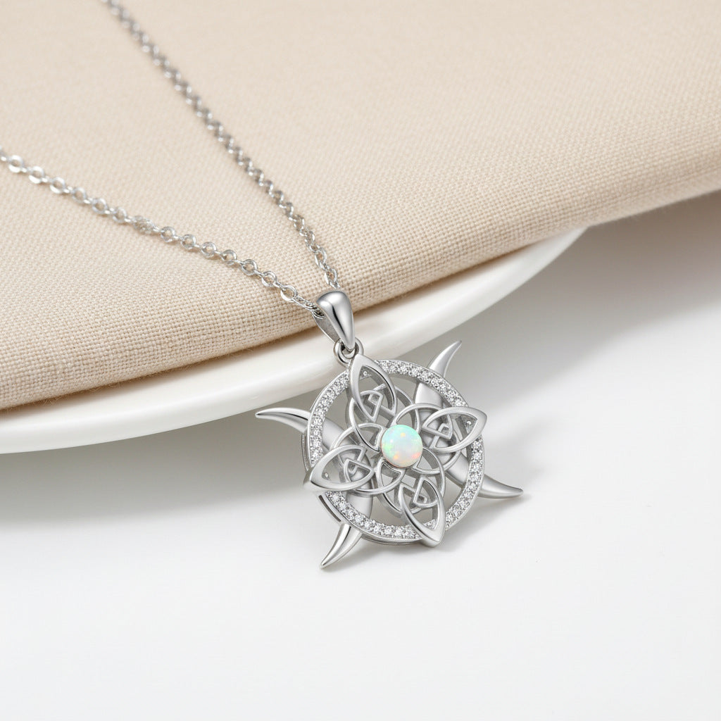 Opal-Encrusted Diamond Celtic Knot Necklace Vera Lux