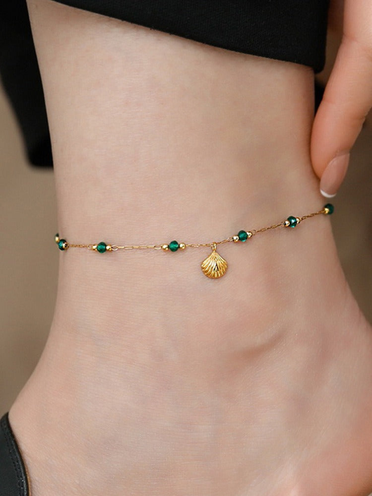 18k gold light luxury high-end shell green bead anklet Vera Lux
