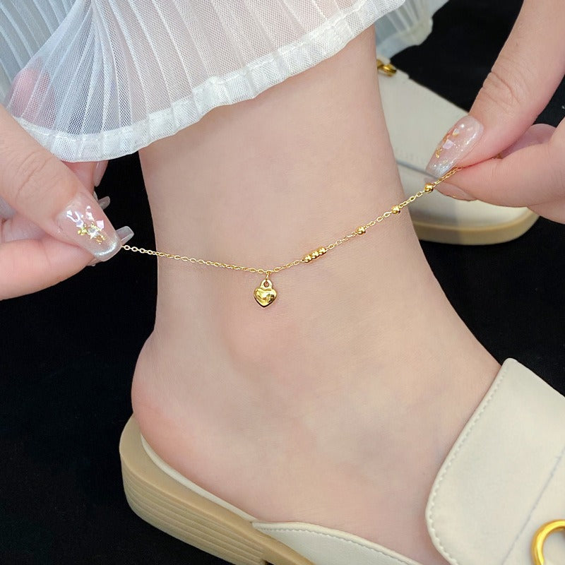 18K Gold Light Luxury Love Heart Titanium Steel Anklet Vera Lux