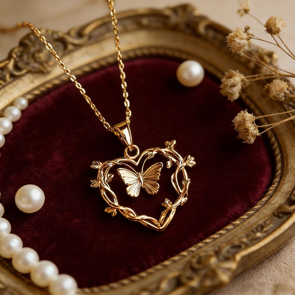 Forest Style Heart Shaped Butterfly Vine Necklace Vera Lux