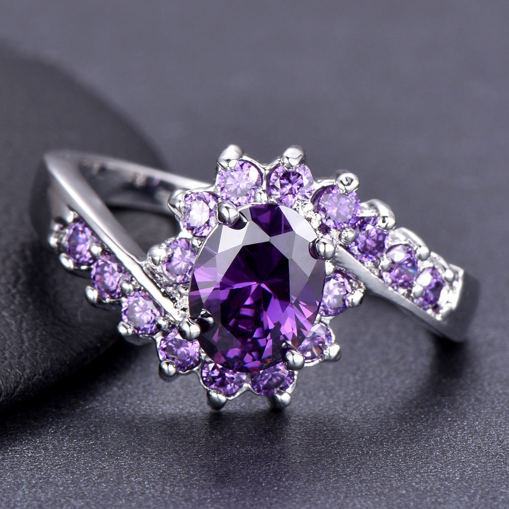 Fashionable Oval Purple Diamond-Encrusted Zircon Ring Vera Lux