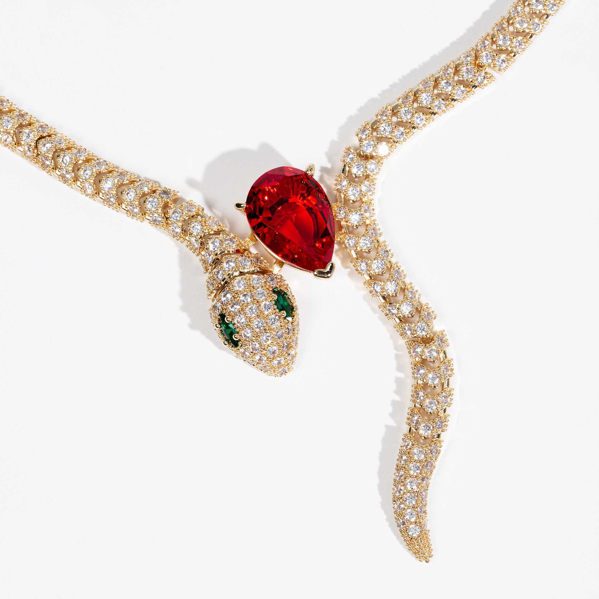 S925 Silver Curved Snake Necklace with Zirconia and Diamonds Vera Lux