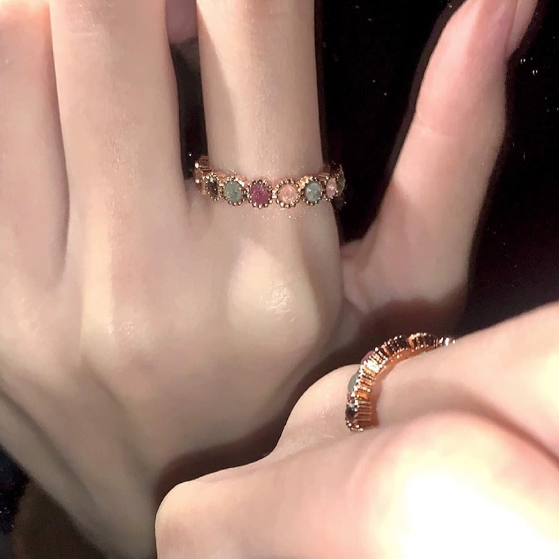 Rainbow Bead Ring For Women, Niche Design, Adjustable Opening Sweet  Cool Gentle Style Jewelry, High-End Finger Ring Vera Lux