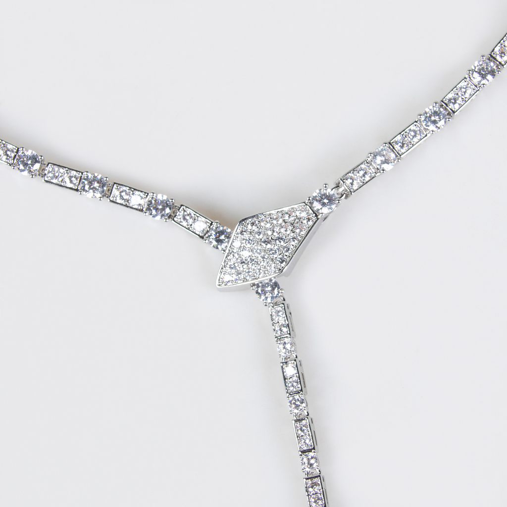 S925 Silver Snake-Shaped Necklace Set with Full Zirconia Pave Vera Lux