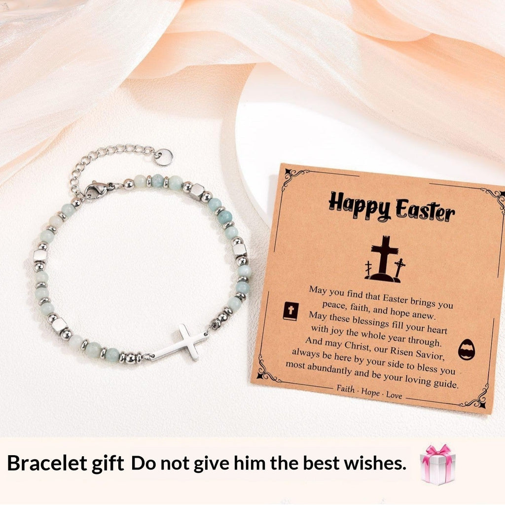 Natural Stainless Steel Cross Beaded Bracelet Card Vera Lux