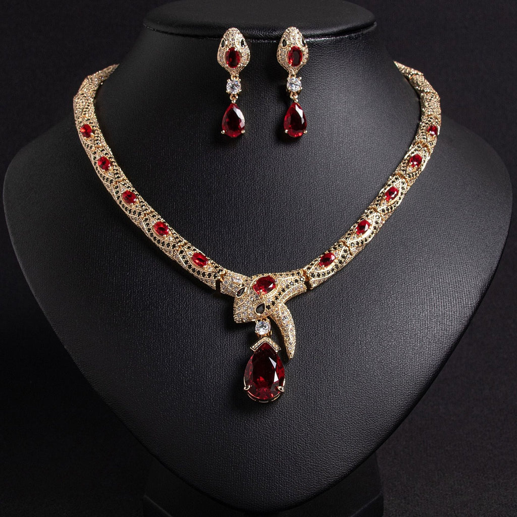 S925 Silver & Zircon Snake Necklace and Earring Set Vera Lux