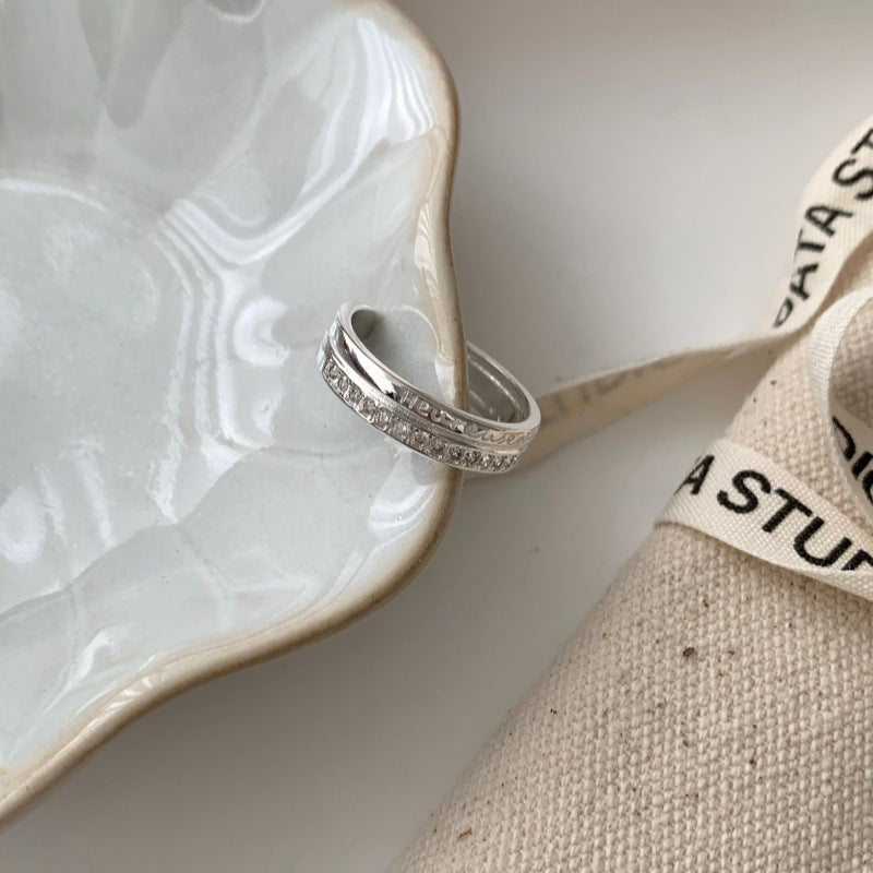Sweet Double Layer Plain Band Ring For Women, Minimalist Cool Style, INS Fashion, Zircon Adjustable Index Finger Ring Vera Lux
