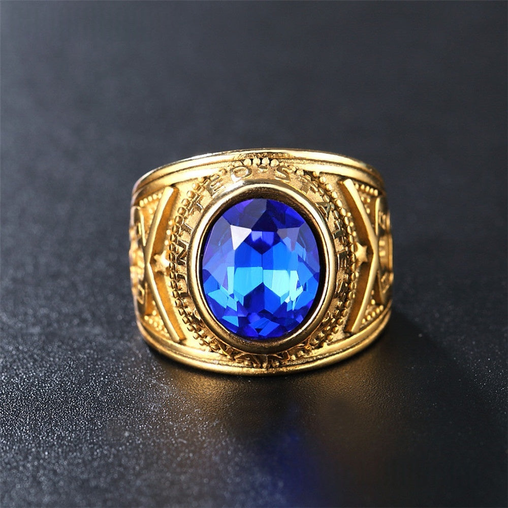 Personalized Punk Gemstone Mens Titanium Steel Military Navy Ring Vera Lux