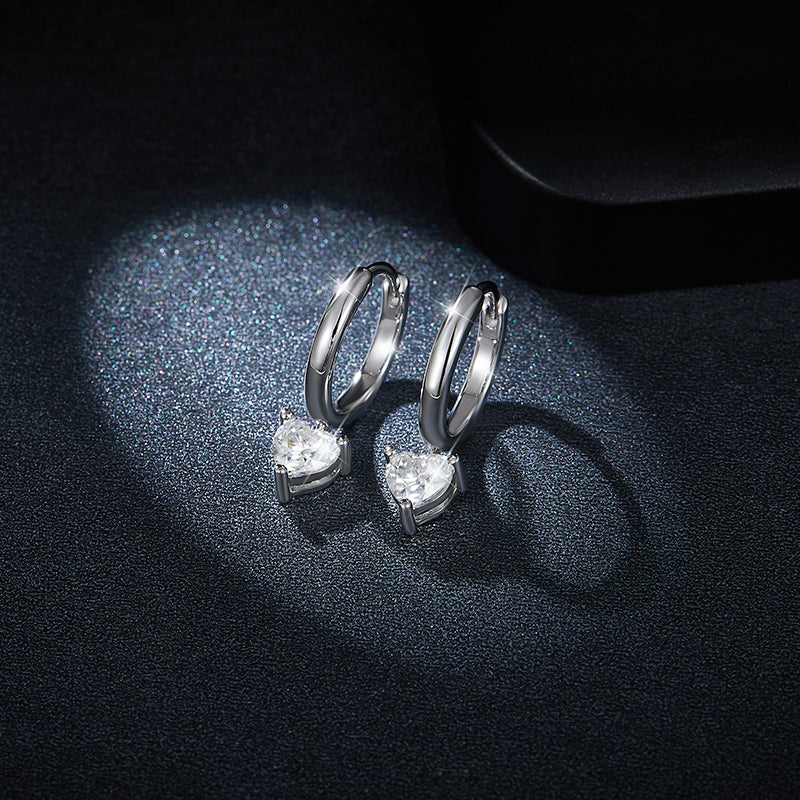 S925 Sterling Silver 5x5mm Heart Shaped Moissanite Hoop Earrings  Platinum Plated Dangle Earrings With GRA Certificate Romantic Jewelry Gift Box Set For Women Vera Lux