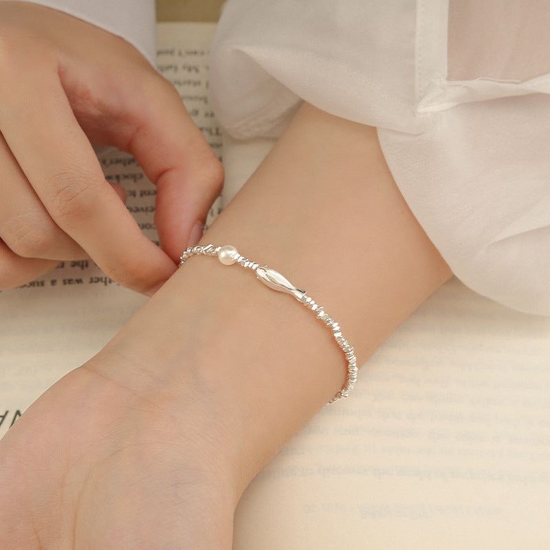 S925 Sterling Silver Little Fish & Broken Silver Pearl Bracelet For Women, New 2025 Design, Light Luxury Niche Exquisite Bracelet Vera Lux