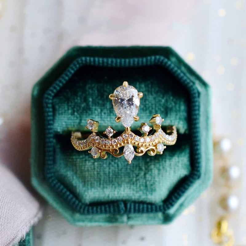 Vintage Crown Design Pear Cut Simulated Moissanite Engagement Ring Vera Lux