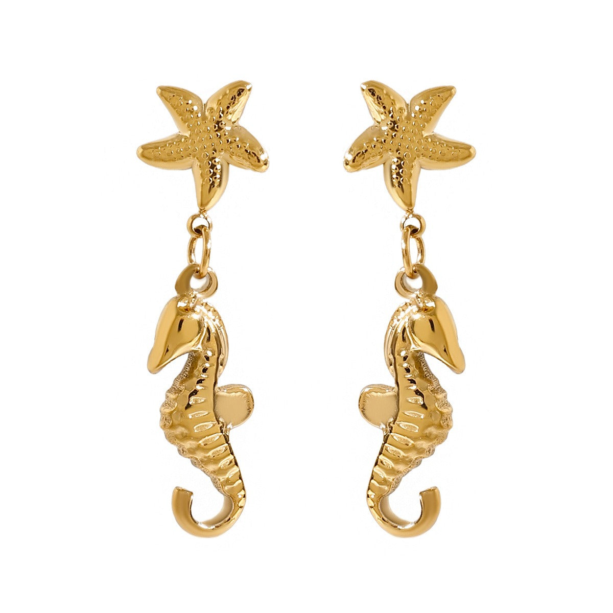 18K gold seahorse-shaped earrings with a trendy marine style Vera Lux