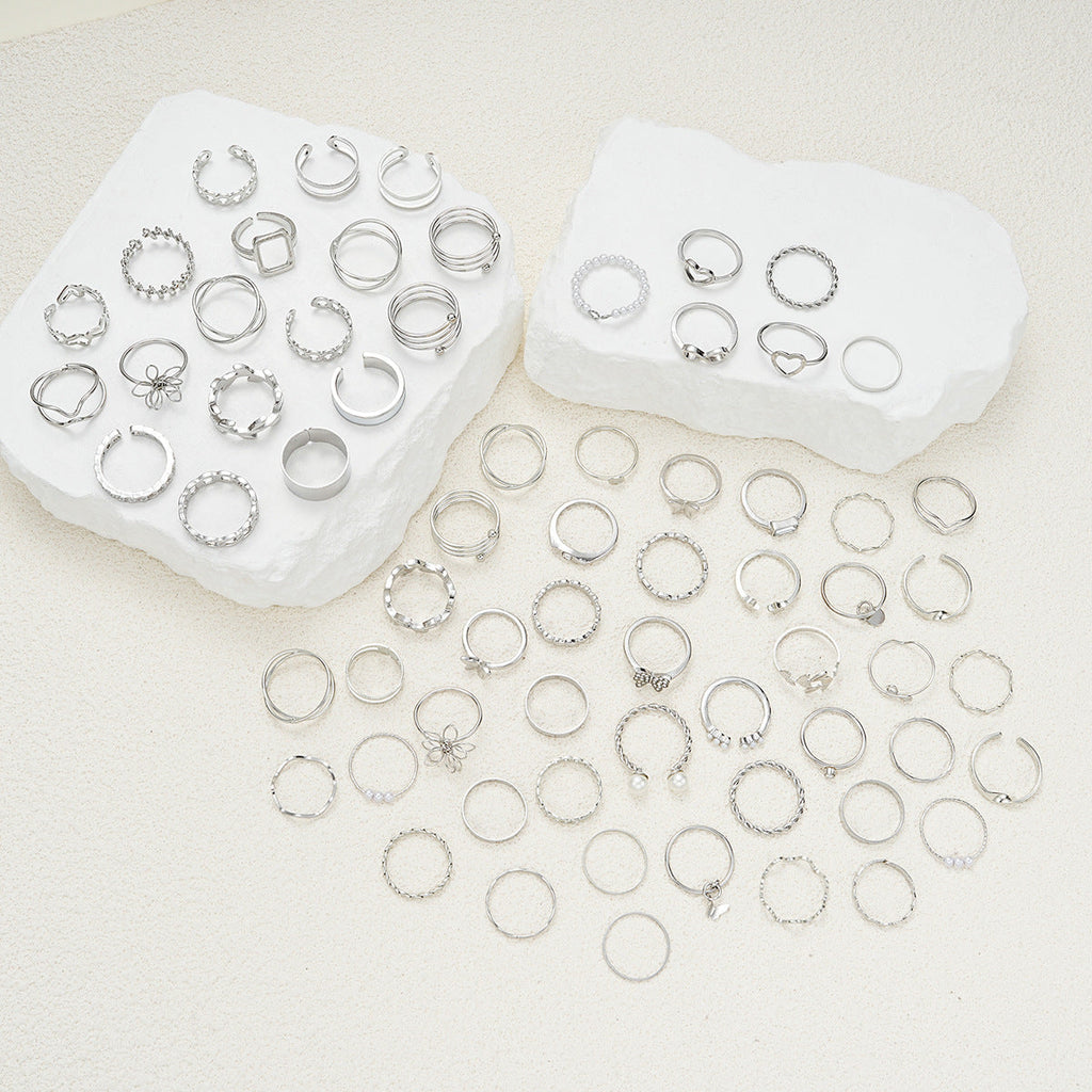 Simple Flower And Butterfly Spiral Ring 66-Piece Set Vera Lux