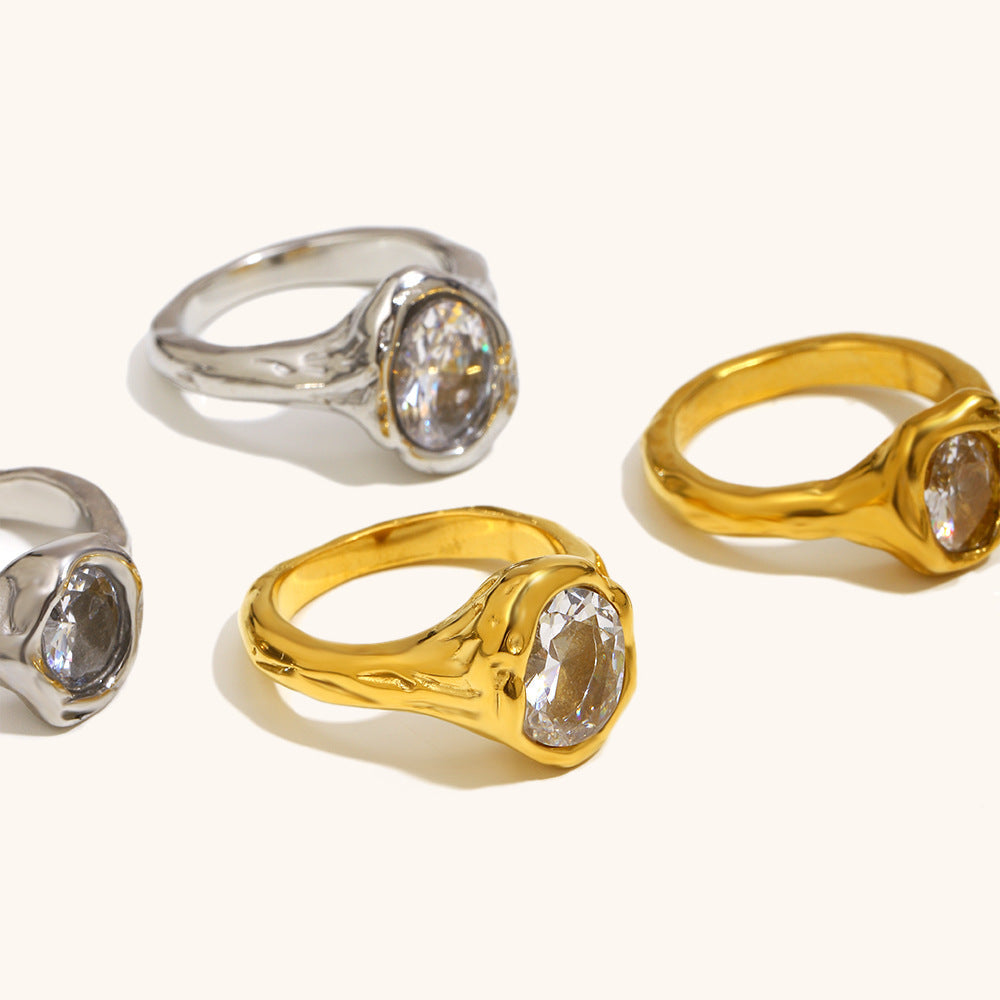 Stainless Steel 18K Gold-Plated Holed Dove-Egg Zircon Ring For Women  Lite Luxury Vera Lux