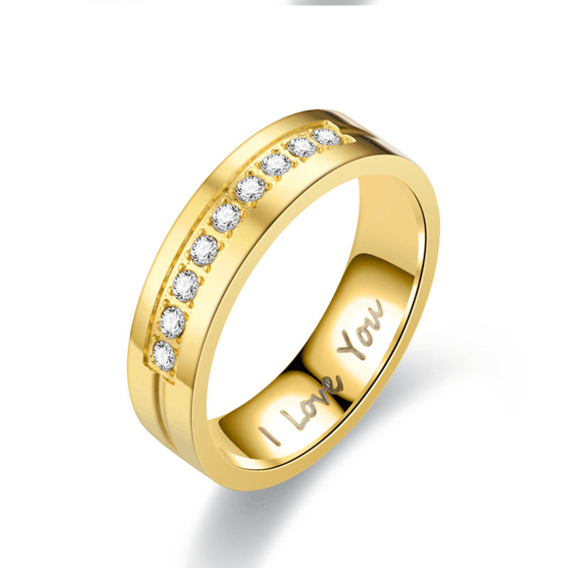 Titanium Steel Couple Ring I LOVE YOU Engagement Diamond-studded Ornament Vera Lux