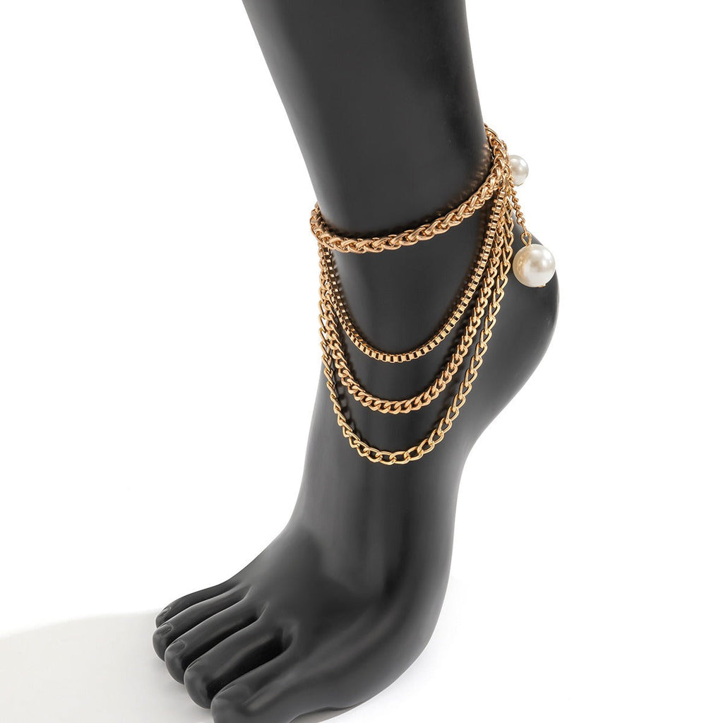 Beach Imitation Pearl Pendant Tassel Chain Anklet Vera Lux
