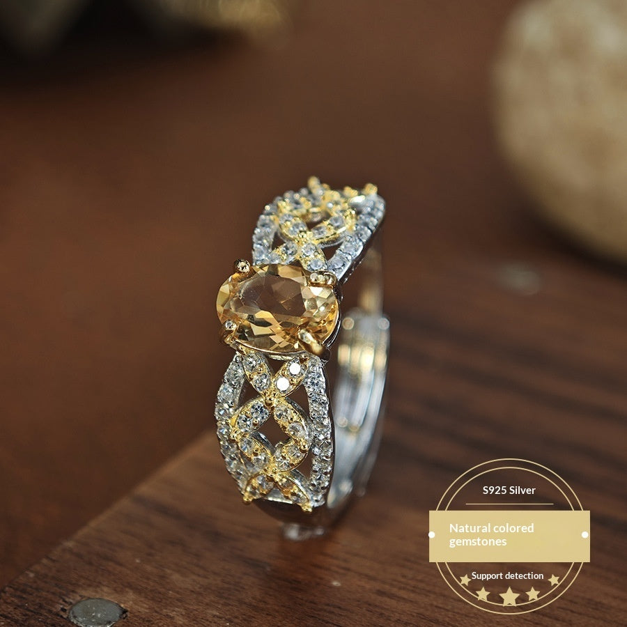 Natural Citrine 925 Silver Openwork Ring Vera Lux