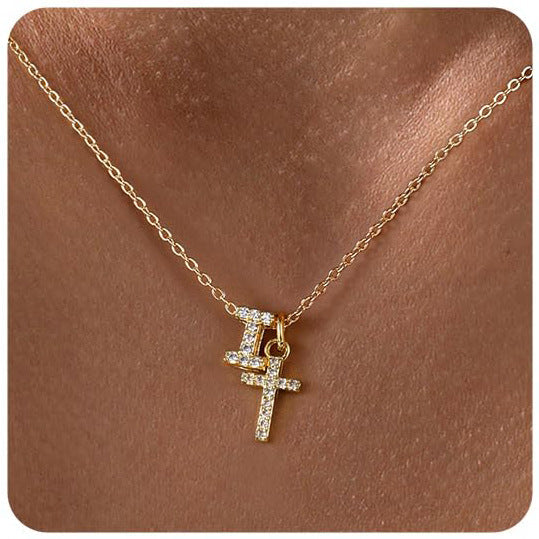 Zircon Inlaid 26 Letter Cross English Necklace Vera Lux