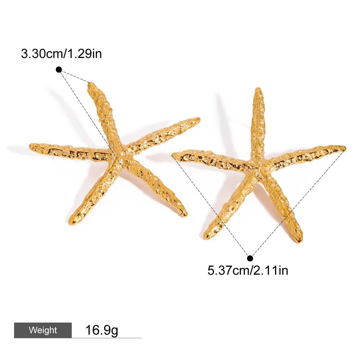 18K Gold Starfish with Textured Design Classic Fashion Necklace and Earrings Set Vera Lux