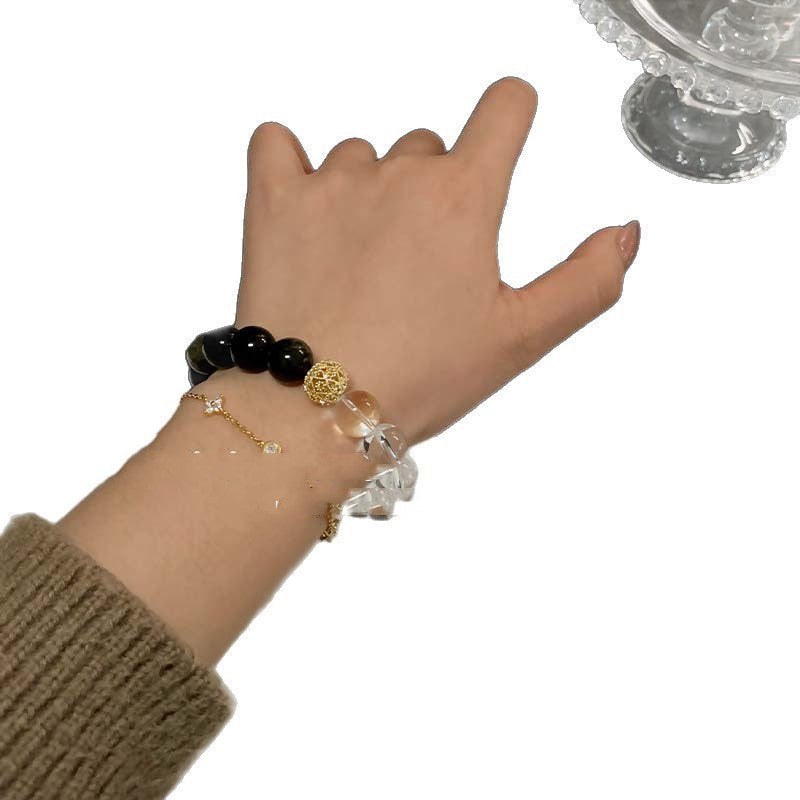 Natural Crystal Bracelet With Black Onyx Lucky Beads Vera Lux