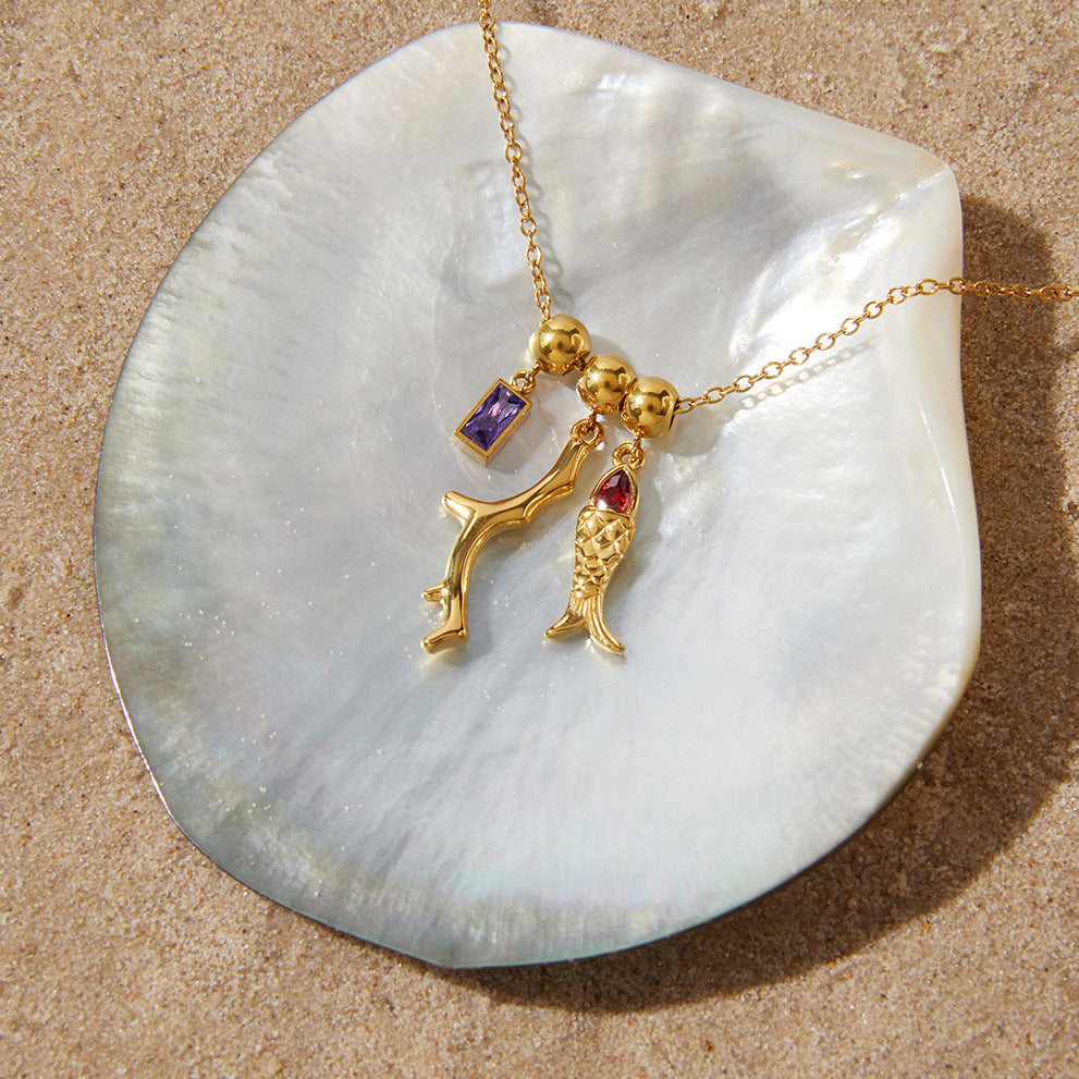 Zircon Fish Pendant Necklace Vera Lux