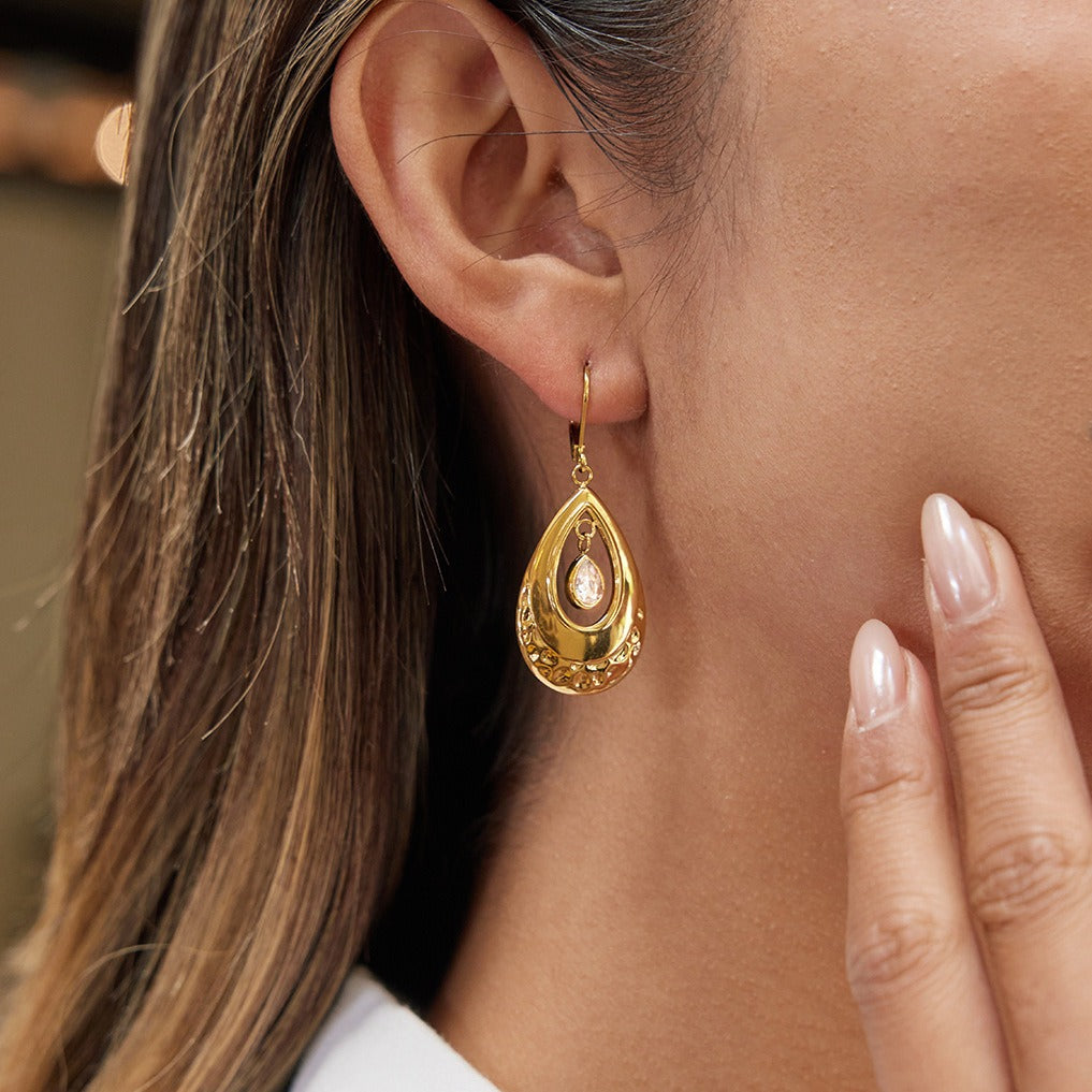 18K gold lightweight luxury high-end teardrop zircon hoop earrings Vera Lux