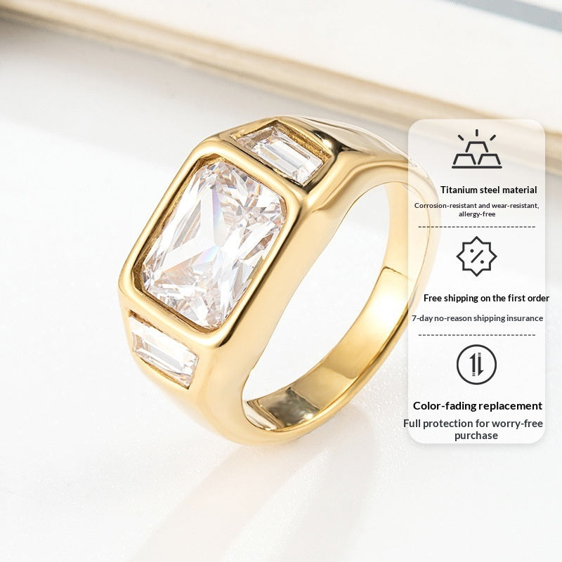 Women's Three-Diamond Square Sugar Cubes Zircon Ring Vera Lux