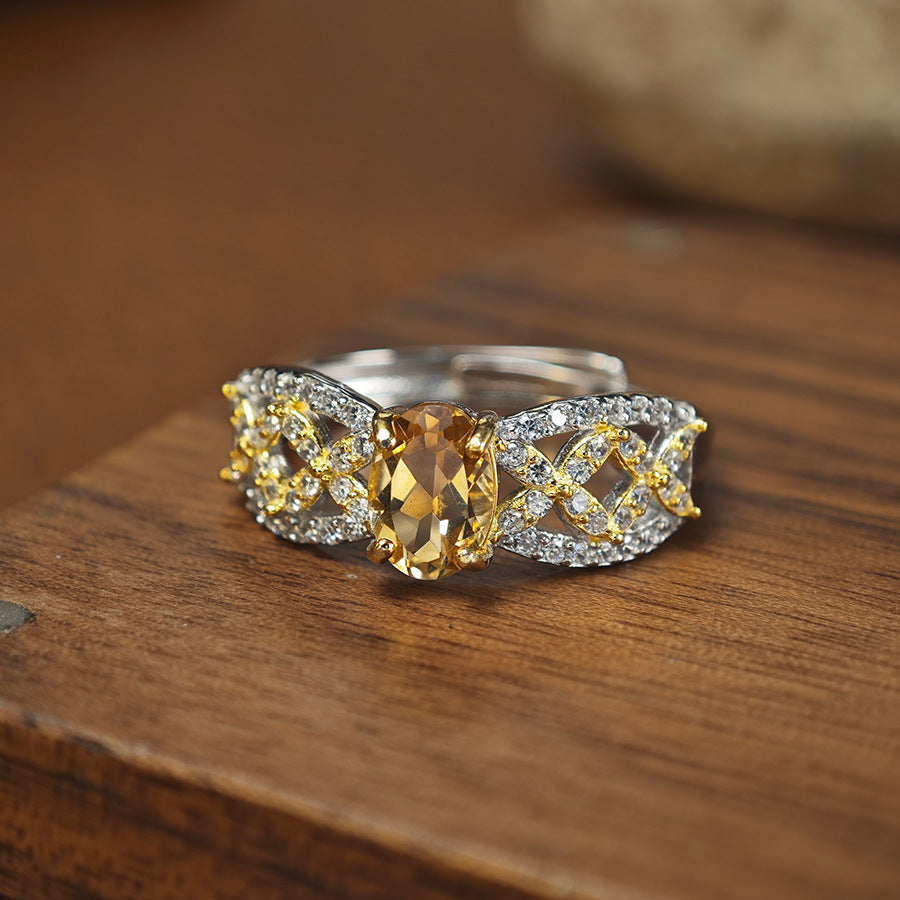 Natural Citrine 925 Silver Openwork Ring Vera Lux