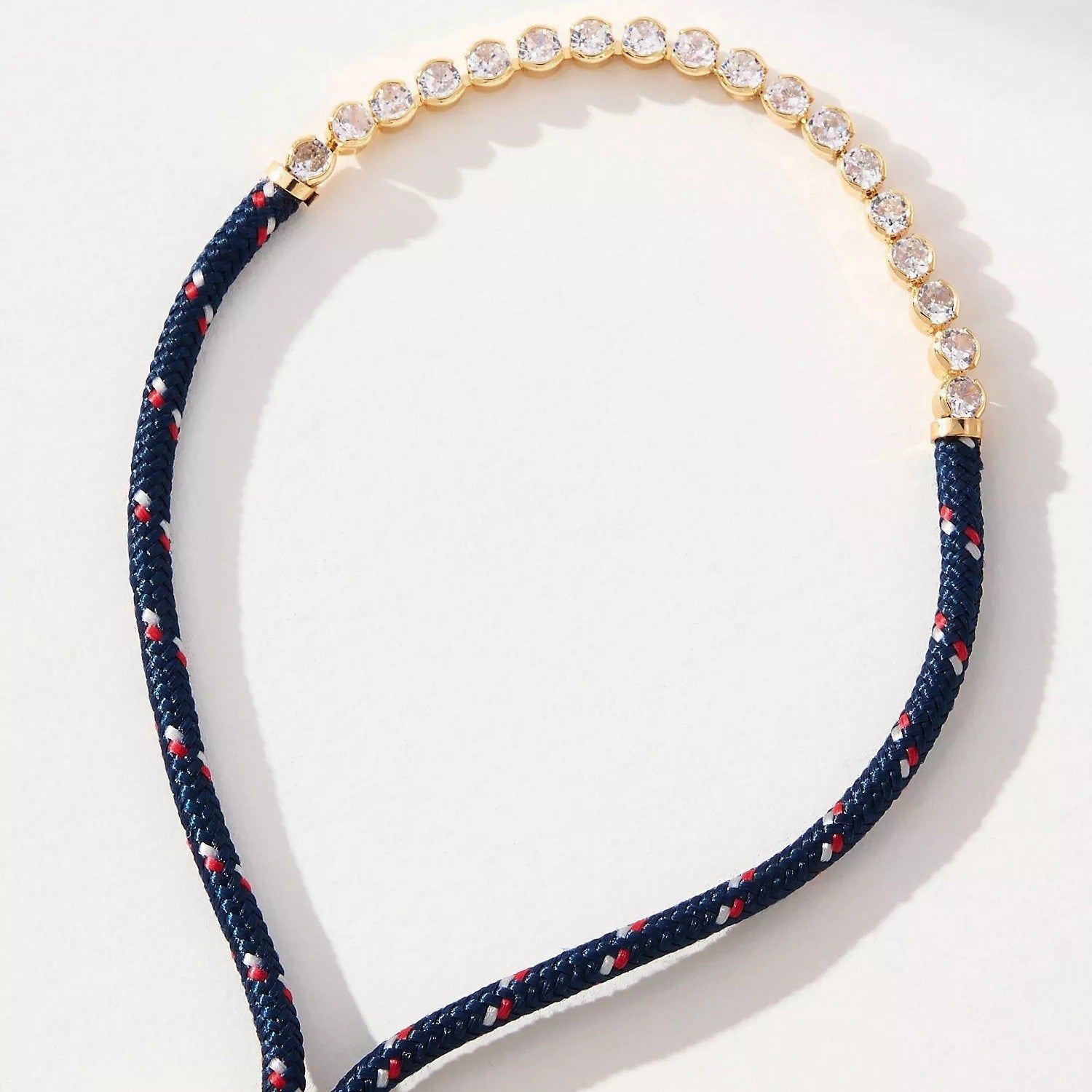 Off-white Brown-striped Woven Necklace With Diamond-encrusted Gold Chain Vera Lux