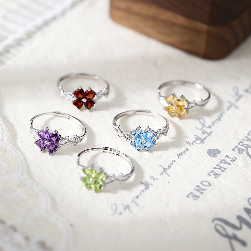 Sterling Silver Thorns Four-Leaf Clover Ring For Women Vera Lux