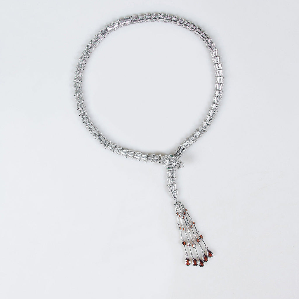 Serpentine Tassel Necklace with Diamonds and Zirconia Vera Lux