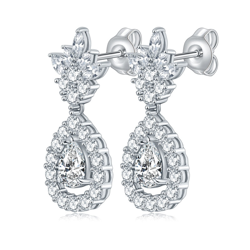 S925 Sterling Silver Pear Cut Moissanite Dangle Earrings  5x7mm Teardrop Cluster Earrings With GRA Certificate Platinum Plated Jewelry Gift Box Set Vera Lux