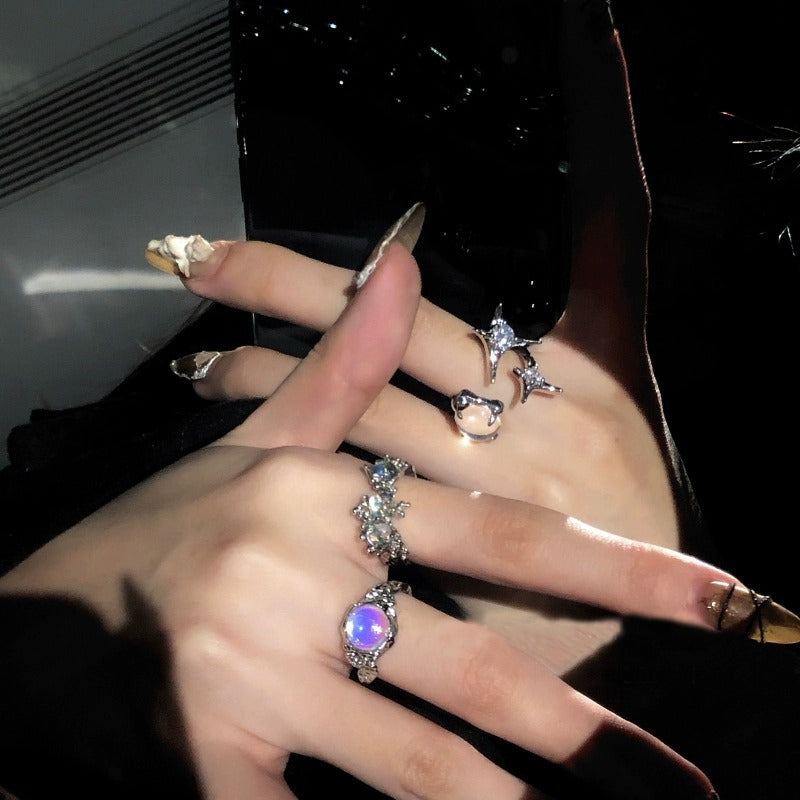 High-End Opal & Moonstone Ring For Women, Luxury Niche Design, Lava Zircon Adjustable Index Finger Ring Vera Lux